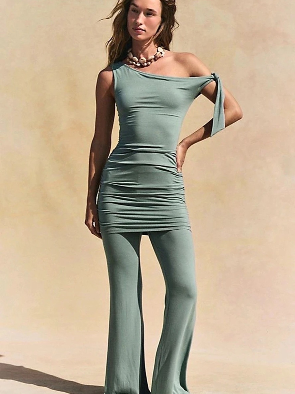 Free People Night Out Set Green Ruched Maxi Dress